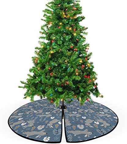 Декоративна Стеганая Пола под формата на коледно дърво със Заек Ambesonne, Плътни Дървета и Снежинки-Зайци, Печатни Украшение За Празнични