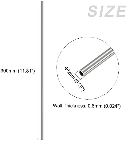 Тръба от неръждаема стомана METALLIXITY 304 (5 mm OD x 0,6 мм Стена T x 300 mm L) 2 бр., Пряка Тръба за домашна среда, Оборудване