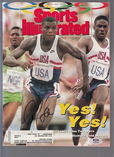 Карл Люис е Подписал PSA Олимпийски игри 1992 в Спортс илюстрейтид 8/17 с автограф /DNA - Олимпийски списания с автограф