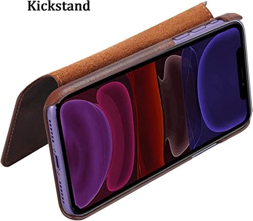 Чанта-портфейл SAWIDEE за iPhone 13 Pro Max, Калъф-за награда са ръчно изработени от естествена телешка кожа, с панти капак и държач
