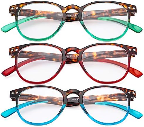 Дизайнерски очила за четене Eyekepper от 3 опаковки - Реколта Кръгли Очила за четене в големи размери и за жени + 1,75