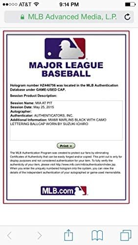 Ичиро Сузуки е Използвал детска Шапка Mlb, Аутентифицированную Psa Japan Ny С Подпис на Марлини - Използваните слот Шапки MLB С автограф