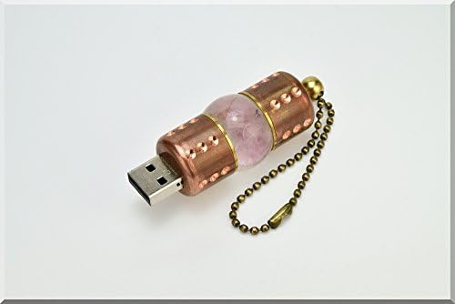 USB флаш памет ръчно изработени 128 GB USB 3.0 с лилаво кварцов кристал и Дървена стойка. Стил Steampunk