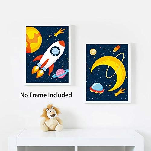 Арт Принт с Динозавром КАЙРНЕ в космоса, Плакат на Платно с Планетата в Слънчевата система, Комплект от 4 (8x10 инча, Без рамка) животни-Астронавти,