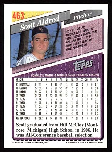 1993 Topps 463 Скот Олдред Колорадо в Скалистите планини (Бейзболна картичка) NM/MT Rockies