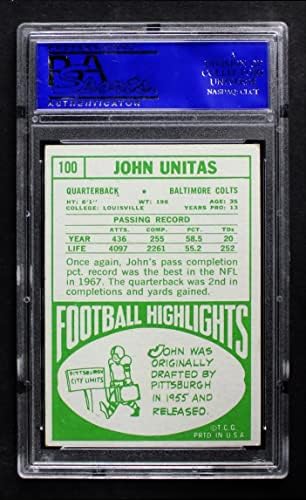1968 Topps 100 Джони Юнитас Балтимор Колтс (Футболна карта) PSA PSA 6.00 Колтс Луисвил
