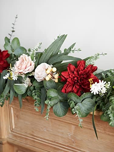 Венец от изкуствени цветя Anna's Whimsy 8,85 Фута, Эвкалиптовая Венец с Цветя, Рози, Георгиновая Венец за Репетиция на Сватбени партита,