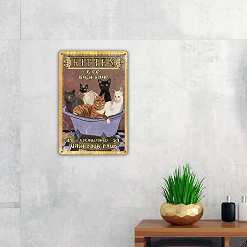 Забавен цитат от банята, метална лидице знак, монтиран на стената артистичен интериор, ретро коте и Ко. Сапун за баня, знак Вымой лапи