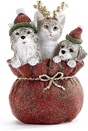 Giftcraft 682562 Коледна Фигурка Кучета и Котки в подарък пакет 4,9 инча, Полирезин