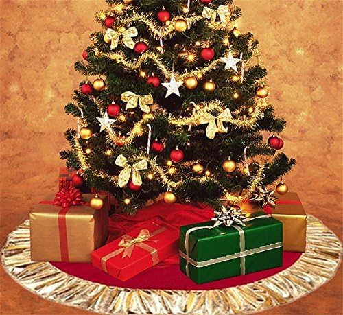 FinerMe 36 инча Коледно Дърво С Волани, Червена и Златна Пола От Нетъкан текстил, Празнични Коледни Украси, Украса за Весело Коледно