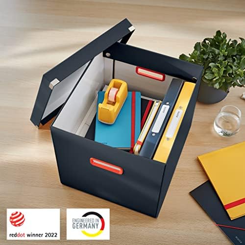 Leitz Click & Store Cube, Сгъваема Голяма кутия за съхранение с капак, Висококачествен и Издръжлив Картонена контейнер за съхранение на документи дома / офиса, Уютна Линия, Ме?