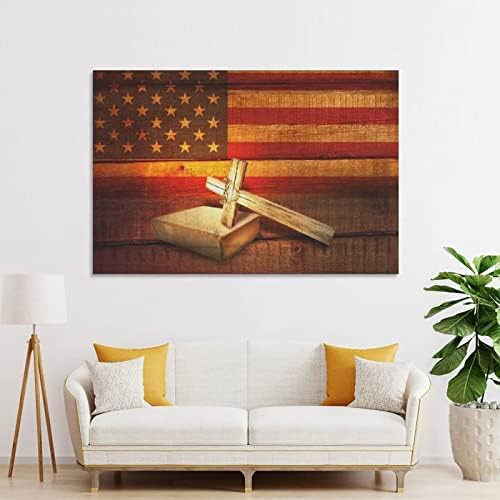 AIDEMEI Arts Платно Стенен Арт Декор Ръчно Рисувани Библейски Стих Американски Флаг Кръст, Светена Абстрактна Живопис Голям Модел на