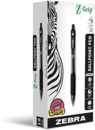 Прибиращ Химикалка писалка Zebra Pen Z-Grip, Fine Point, 0,7 мм, Черно мастило, 12 броя в опаковка