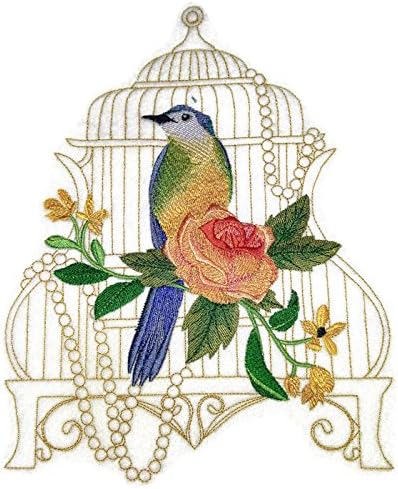 Природа, изтъкана от нишки, Невероятно Птичето царство [Птичья клетка със Синята птица] [Изработени по поръчка и уникална] Бродирани