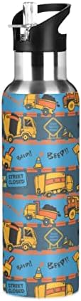 Бутилка за вода Glaphy Cartoon Truck Excavator 32 мл, Бутилка за Вода със Сламен Капак, Изолирано от Неръждаема Стомана, за Джогинг, Ходене, Пътуване