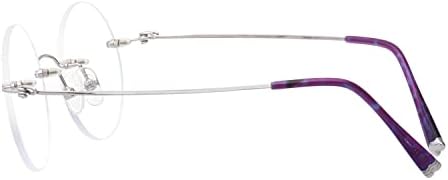 HELES 46 мм Кръгли Очила за четене от Чист Титан Без рамки за Жени, Очила за четене с Поликарбонатным покритие Single Vision UV400-Сребрист||+4,00