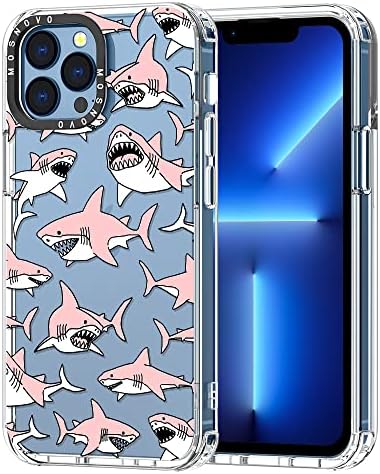 MOSNOVO, Съвместим с калъф iPhone 13 Pro Max, с хубав принтом розова акула за момичета, Жени, мъже [Buffertech ™ Impact], Прозрачен калъф-броня