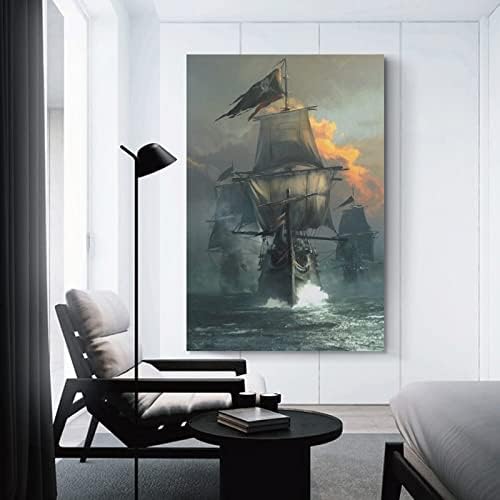 BLZ Пиратски кораб по Залез слънце Платно Художествен Плакат Стенни Художествена Картина Печат Съвременно Изкуство Декор за Хола Плакати