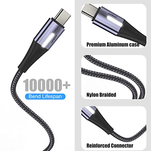 USB кабел-C-USB-C [2 опаковки с дължина 6,6 фута] Мощност 100 W Бързо зареждане 2.0 Type C 5A Хранене кабел за зареждане кабел в найлонов