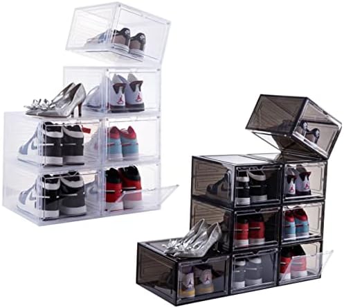 Attelite 6 Опаковки Прозрачна + 8 Опаковки Черна Голяма Прибиращ се на Предната Кутия За обувки Пластмасова Кутия За съхранение на обувки