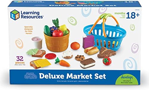 Образователни ресурси Набор от New Sprouts Deluxe Market - 32 предмет, на Възраст от 18 месеца, Храна за малки деца, Образователни играчки