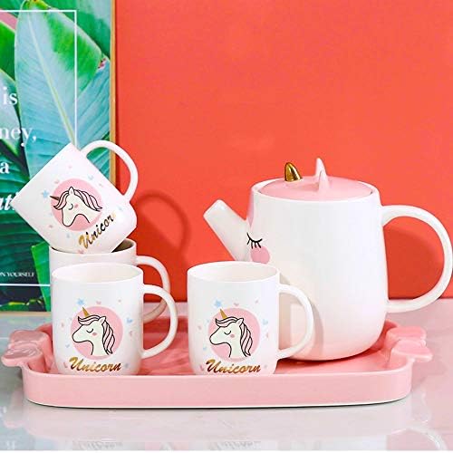 Чай TASHELLS с Розов Единорогом, Порцеланов чайник за Следобеден чай за момичета, Сладък Керамични Подаръчен комплект за жени или Момичета,