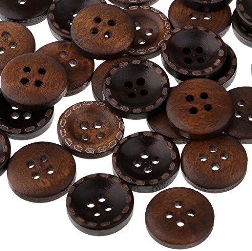 LoveinDIY 50шт Дървени Копчета с 4 Дупки за Шиене Кафе украса 15 мм