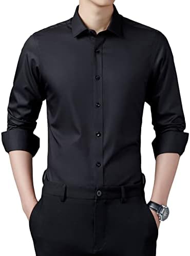 Мъжки Ризи с копчета и дълъг ръкав, Обикновена Леки Ризи Slim Fit, Класически и Ежедневни Стилна Делова риза (Черен, 38)