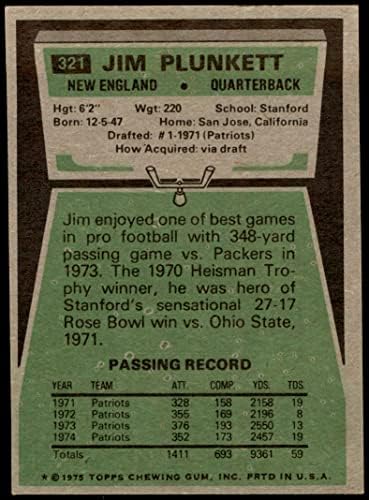 1975 Topps 321 Джим Планкетт Патриоти Нова Англия (Футболна карта) EX / MT + Патриоти Станфорд